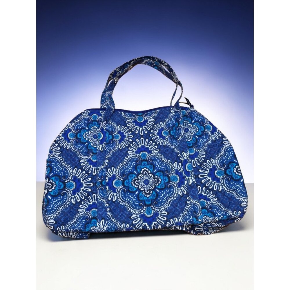 Vera Bradley Pleated Tote Shoulder Bag Blue Tapestry Duffle Bag 21.5 X 15.5"